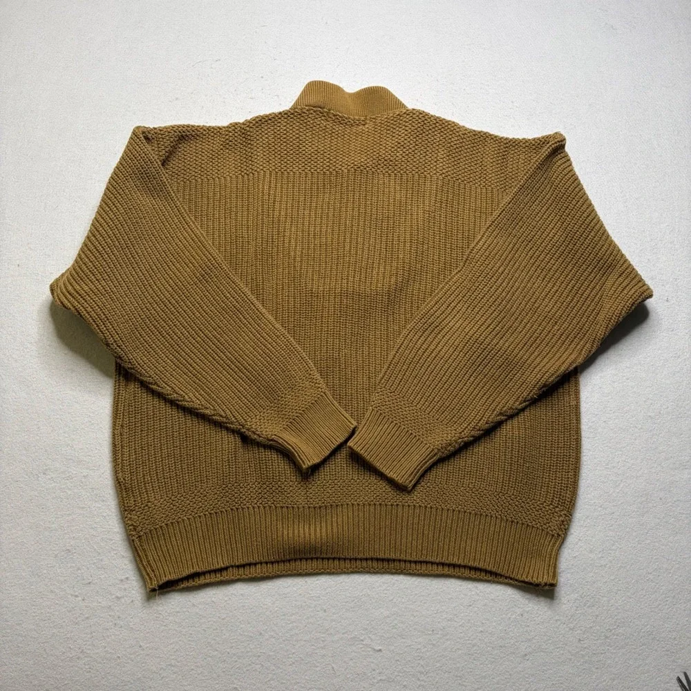 Eddie Bauer Sweater Mens L Brown Vintage Henley Chunky Knit Cotton Shawl Collar